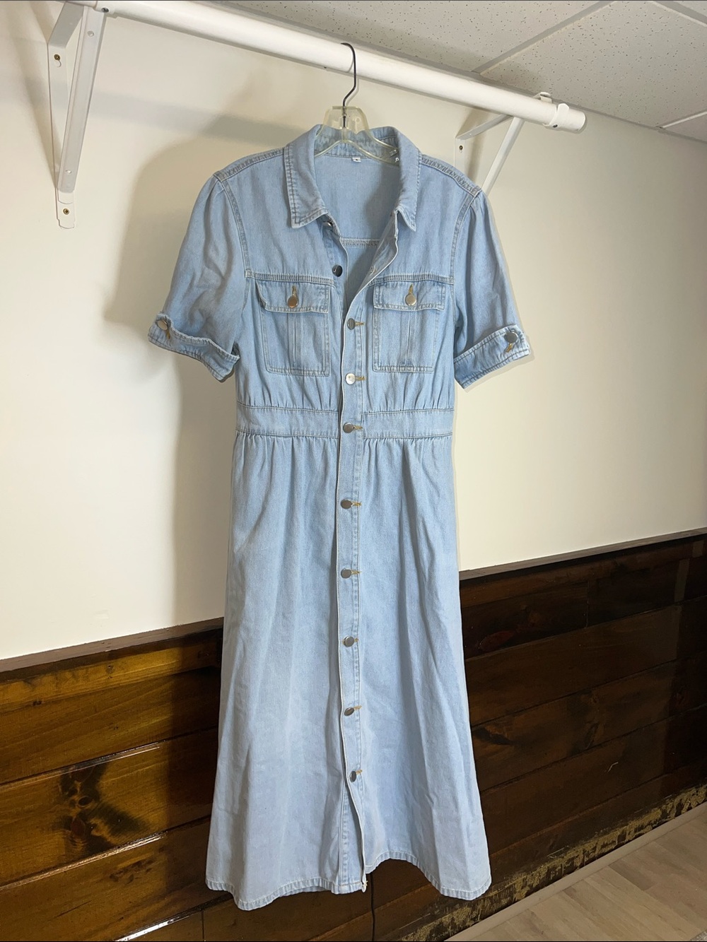 Amazon Light Blue Denim Button-Front Midi Dress- Small